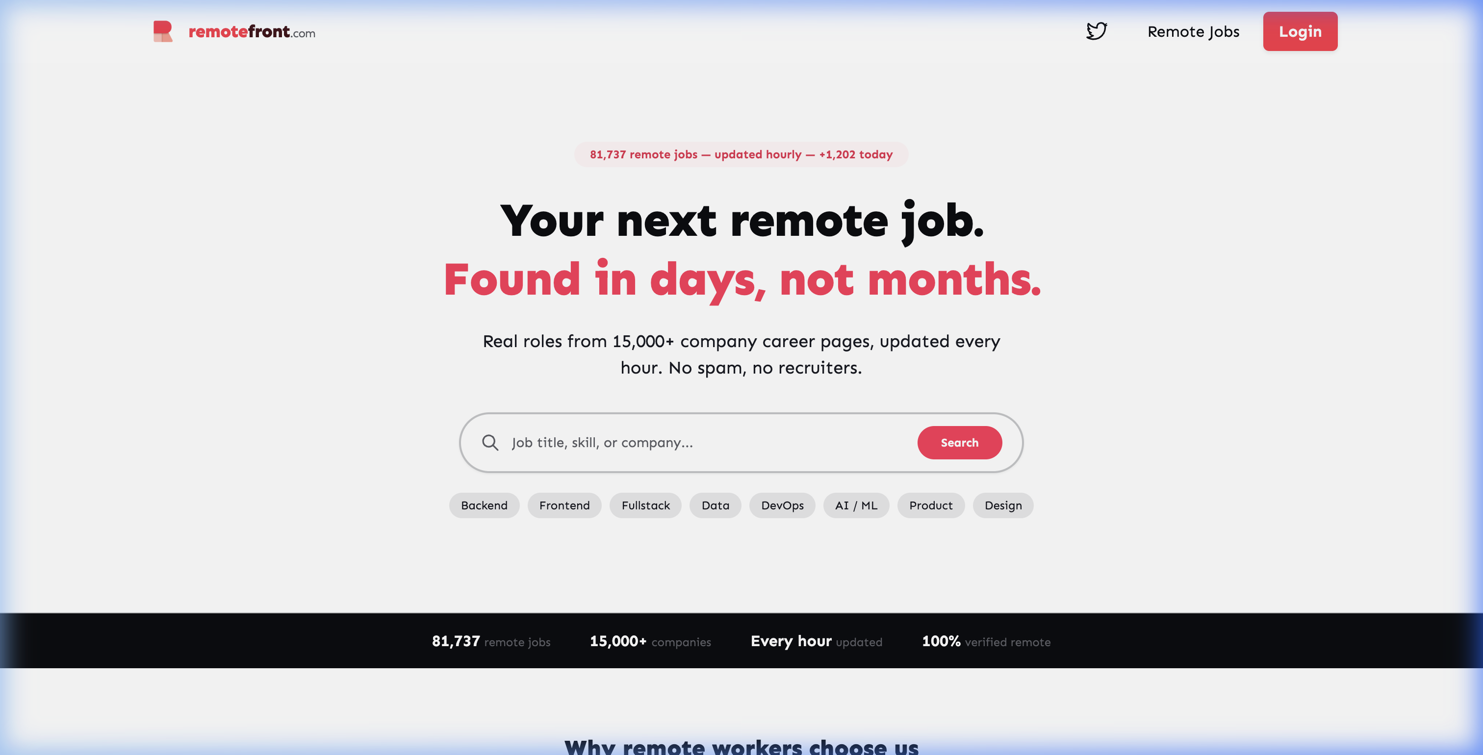 Remotefront - A comprehensive Jobs platform built for remote economy. We cumulate latest remote jobs into an intuitive, high-performance platform.